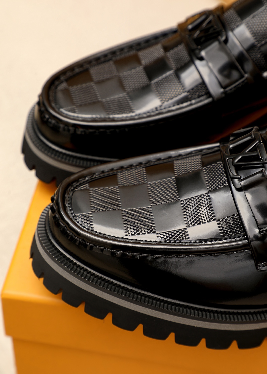 Louis Vuitton Leather Loafers with Embossed Checkered Pattern and Lug Sole 7 i1744683717 6752 5