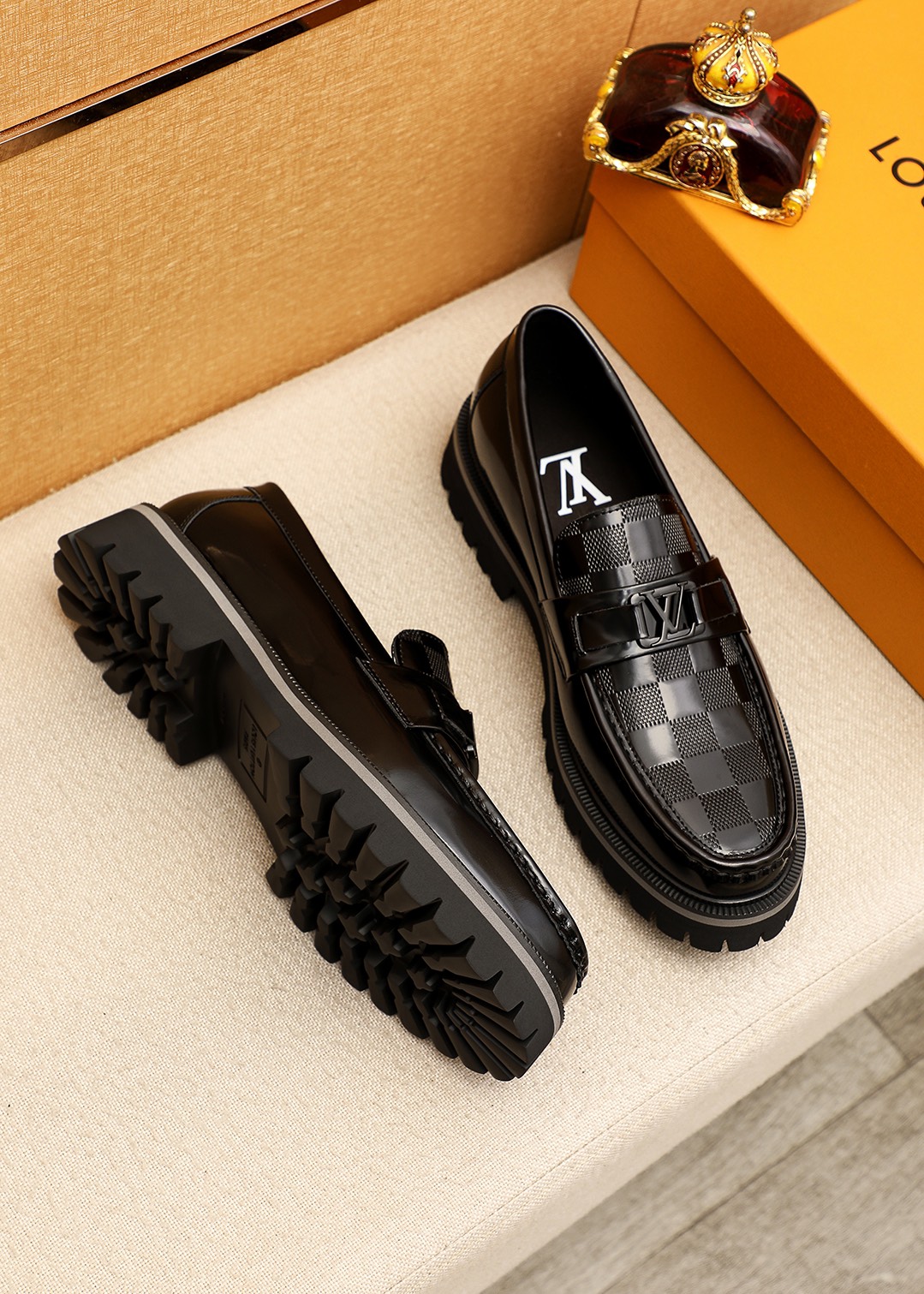 Louis Vuitton Leather Loafers with Embossed Checkered Pattern and Lug Sole 3 i1744683717 7306 1