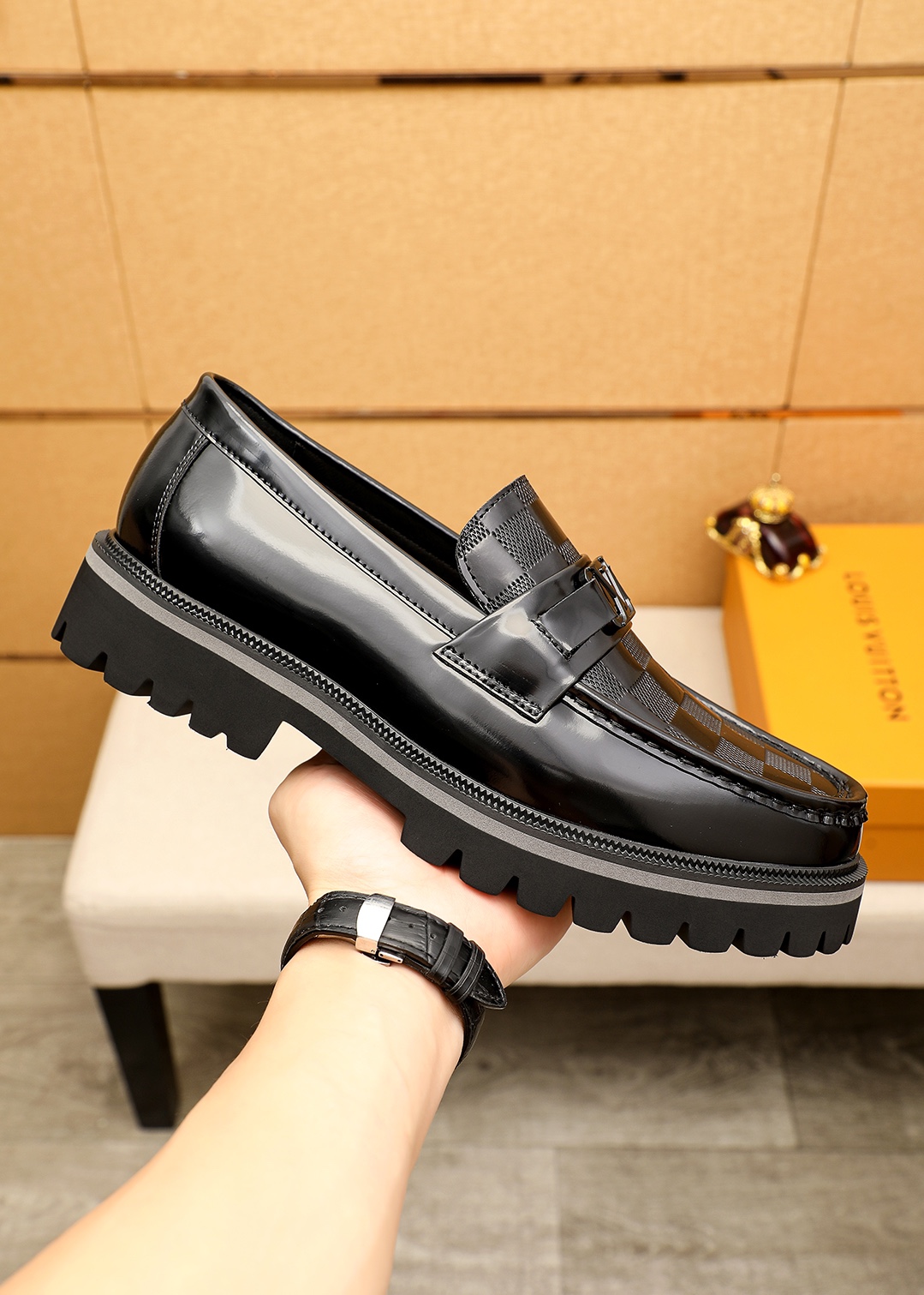 Louis Vuitton Leather Loafers with Embossed Checkered Pattern and Lug Sole 5 i1744683717 7471 3