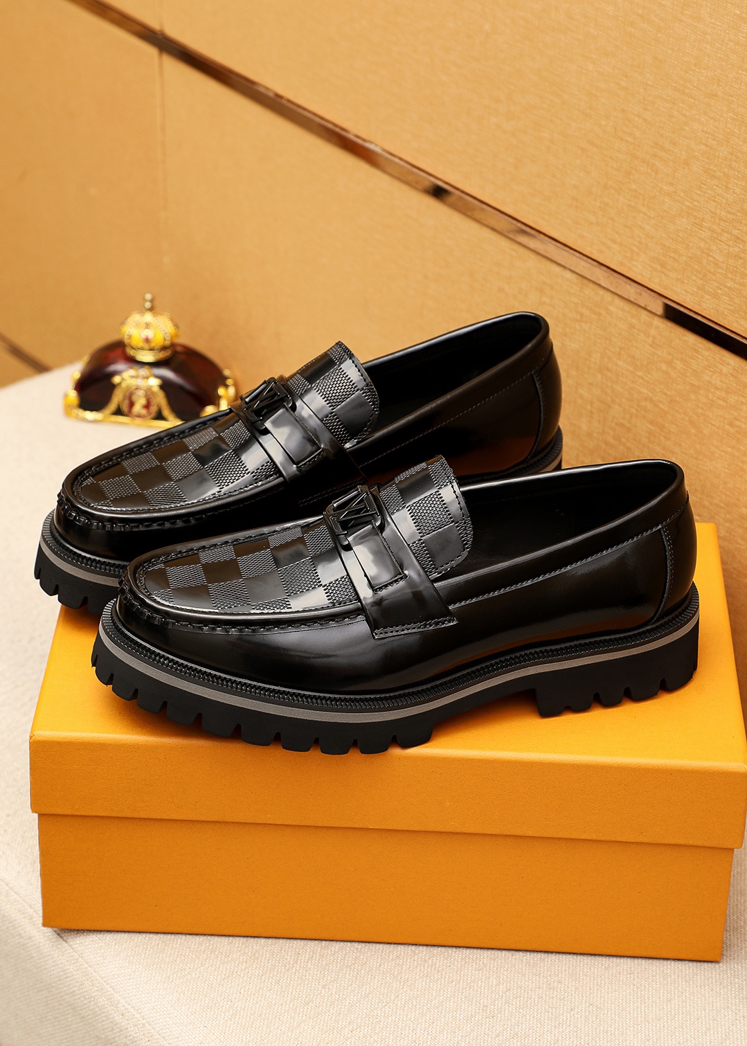 Louis Vuitton Leather Loafers with Embossed Checkered Pattern and Lug Sole 4 i1744683717 7846 2