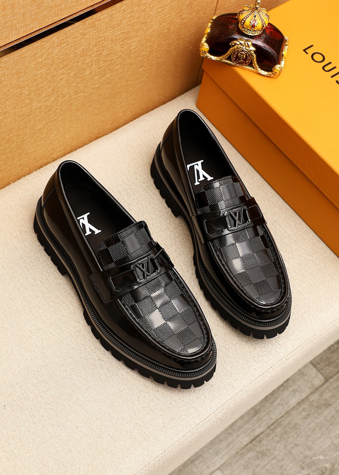 Louis Vuitton Leather Loafers with Embossed Checkered Pattern and Lug Sole 2 i1744683717 8523 0