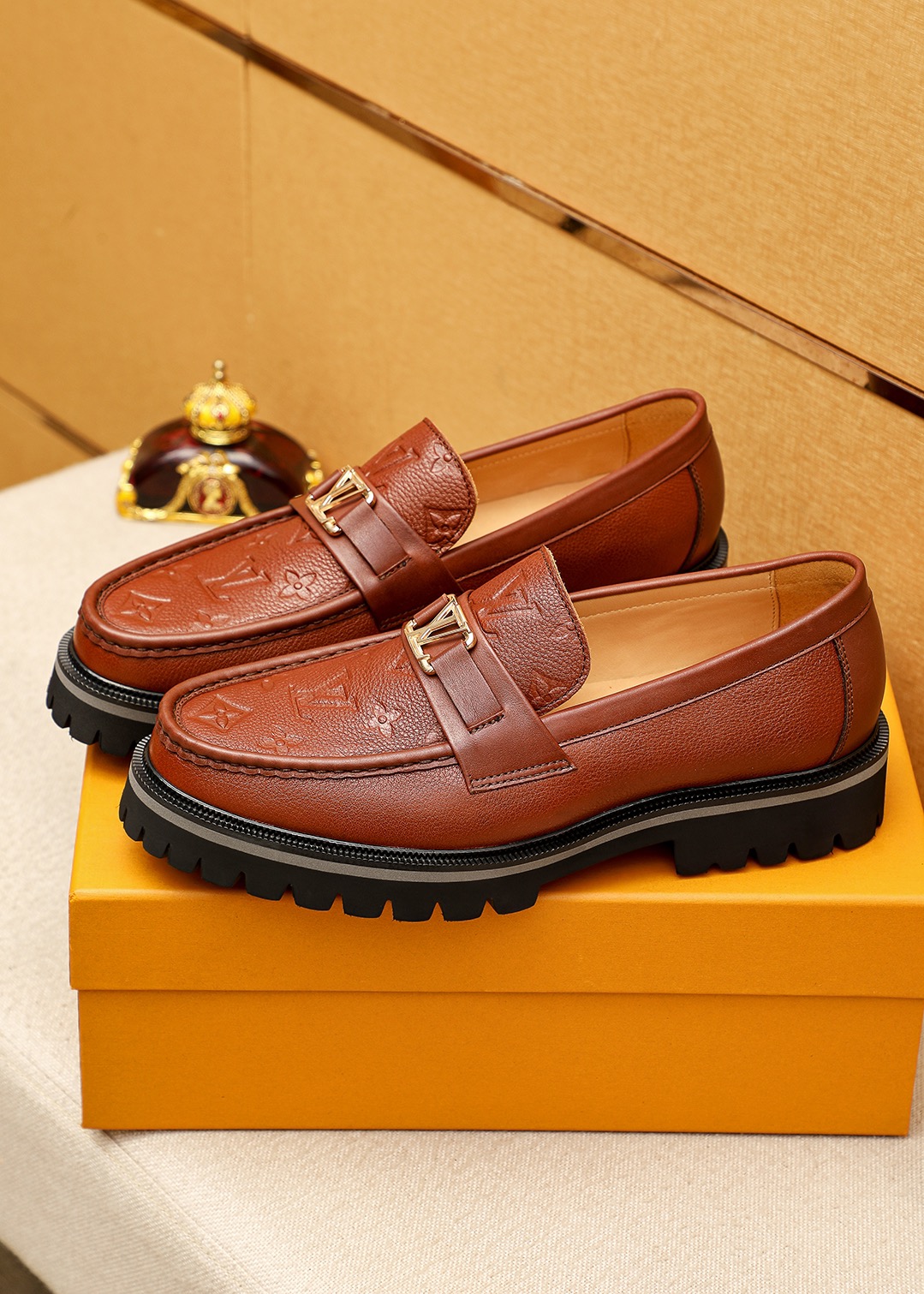 Louis Vuitton Brown Leather Loafers with Embossed Monogram and Lug Sole 4 i1744684240 2531 2