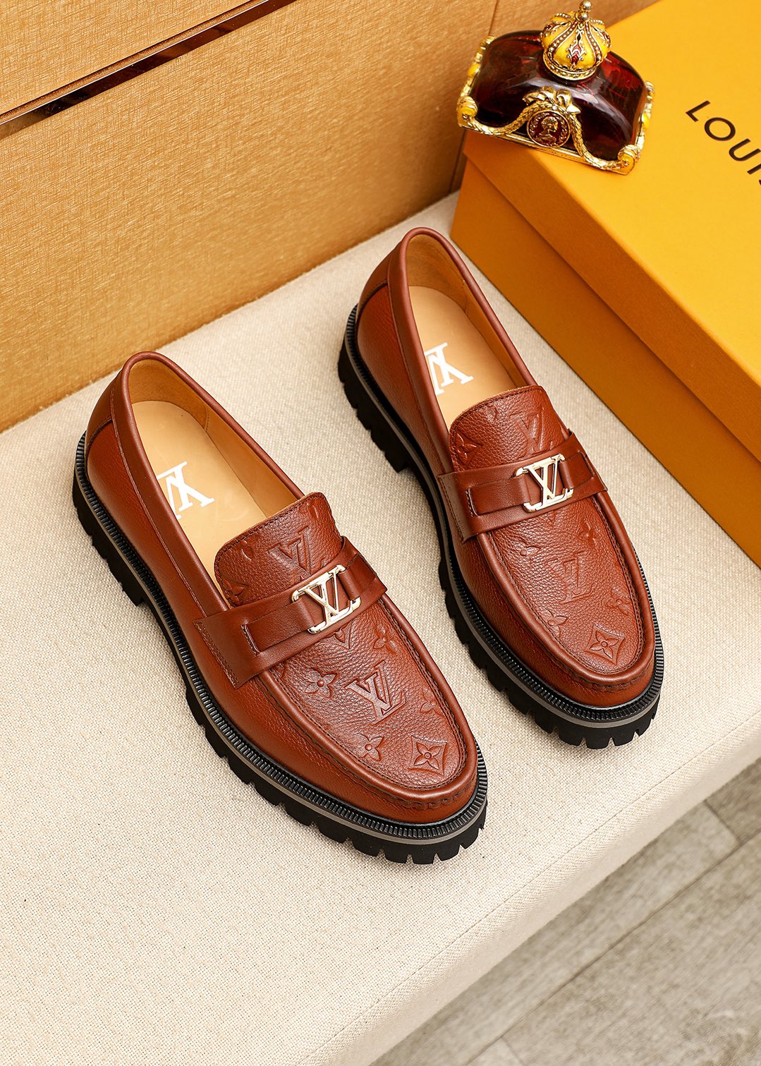 Louis Vuitton Brown Leather Loafers with Embossed Monogram and Lug Sole 2 i1744684240 430 0