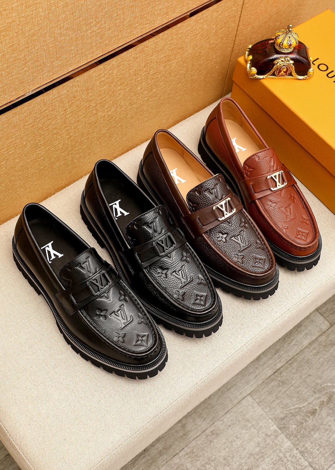 Louis Vuitton Brown Leather Loafers with Embossed Monogram and Lug Sole 6 i1744684240 4708 4