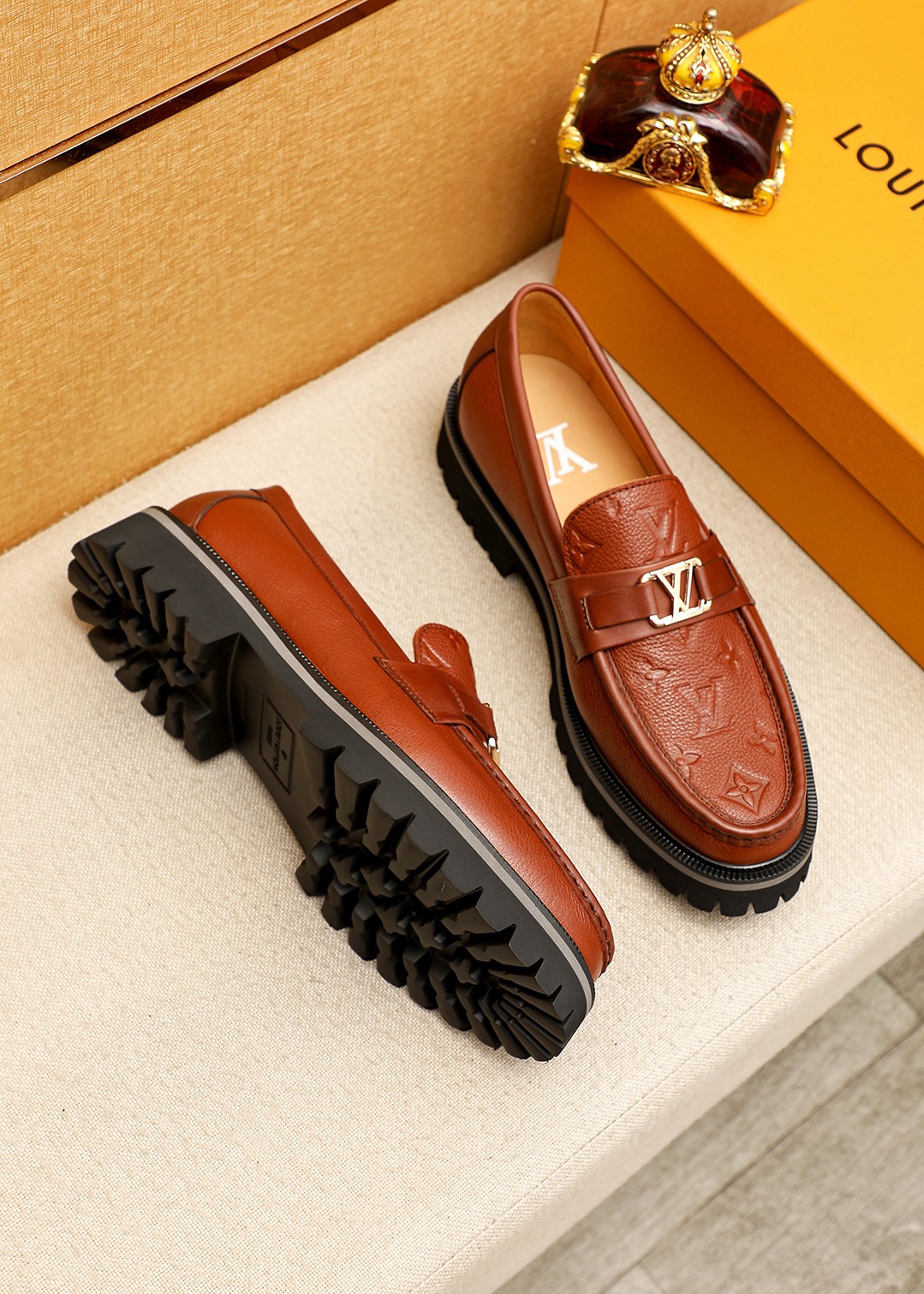 Louis Vuitton Brown Leather Loafers with Embossed Monogram and Lug Sole 3 i1744684240 6774 1