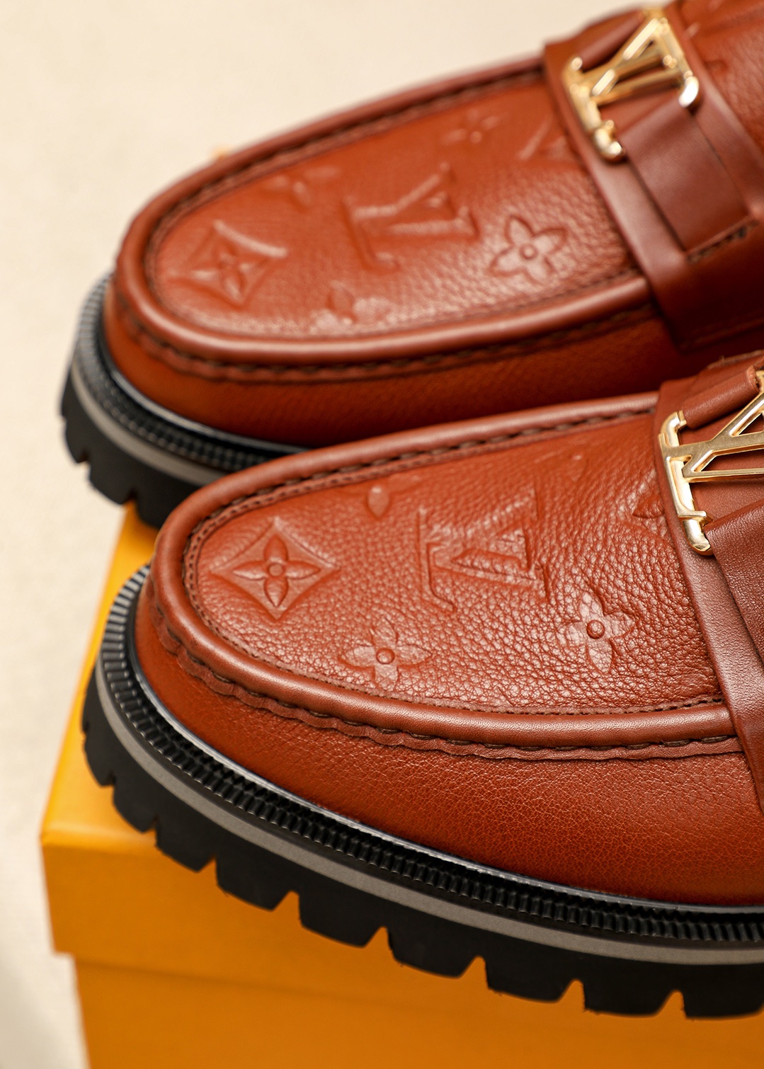 Louis Vuitton Brown Leather Loafers with Embossed Monogram and Lug Sole 9 i1744684305 3057 2