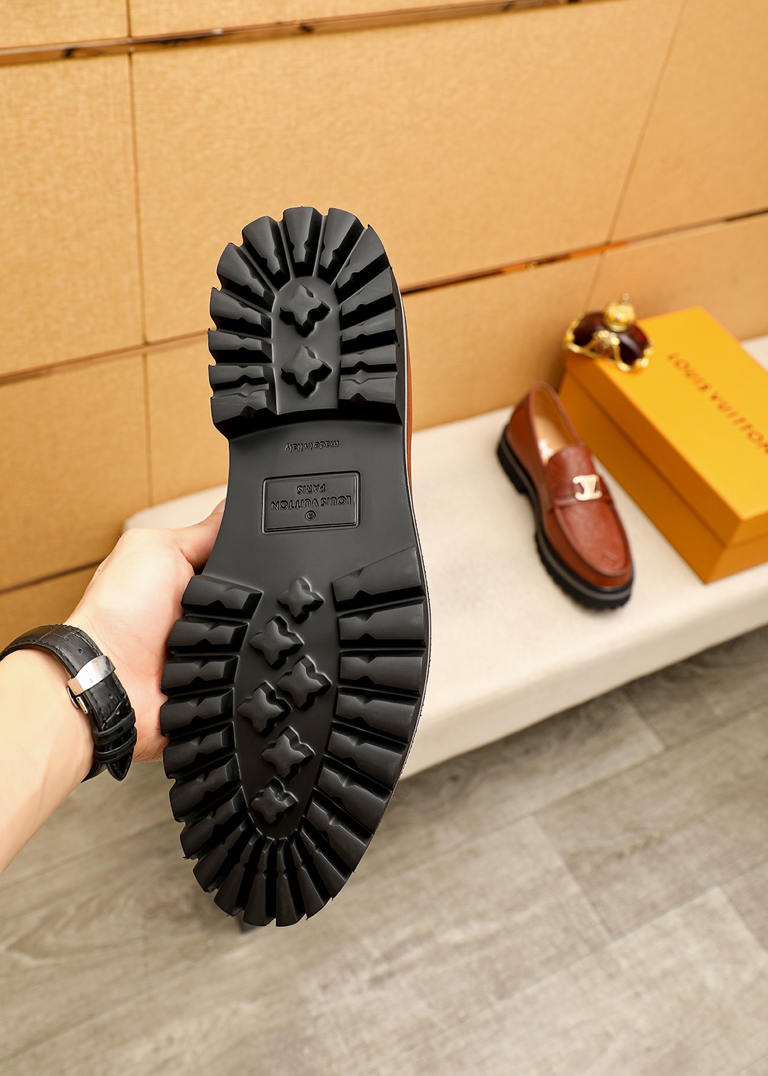 Louis Vuitton Brown Leather Loafers with Embossed Monogram and Lug Sole 10 i1744684305 4040 3