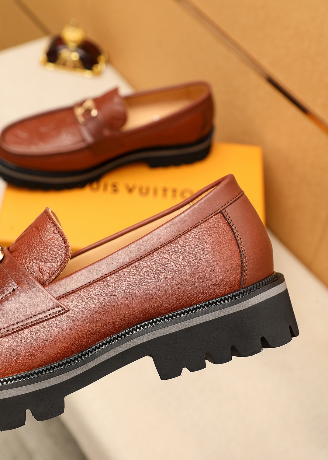 Louis Vuitton Brown Leather Loafers with Embossed Monogram and Lug Sole 8 i1744684305 926 1