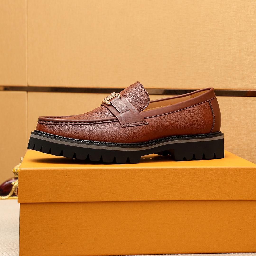 Louis Vuitton Brown Leather Loafers with Embossed Monogram and Lug Sole 7 i1744684305 9934 0