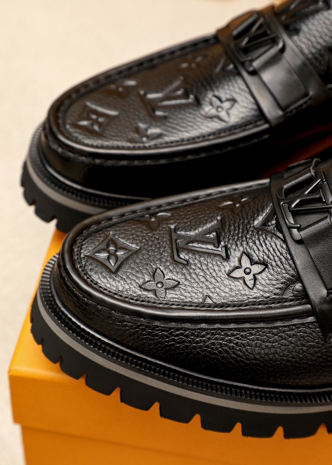 Louis Vuitton Men's Leather Loafers with Embossed Detailing - Black, Sizes 38-44 8 i1744685007 5130 6