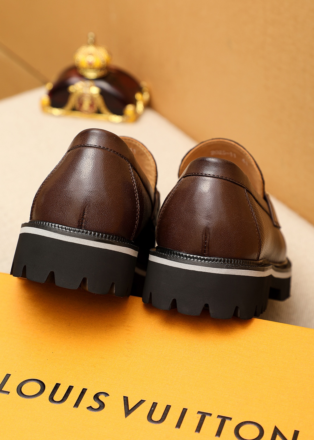 Louis Vuitton Brown Leather Loafers with LV Monogram and Gold Hardware 9 i1744686363 8437 7
