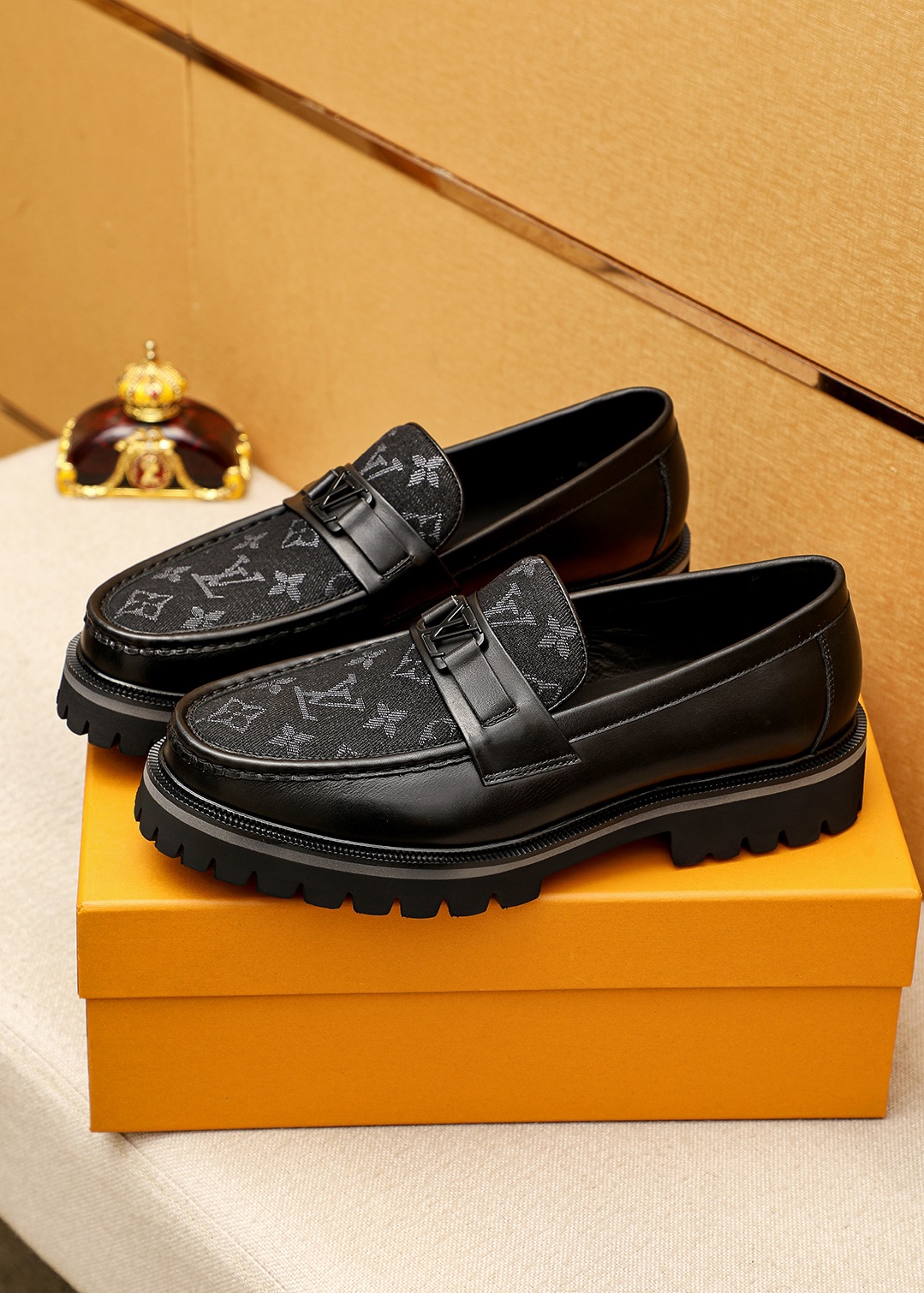 Louis Vuitton Men's Leather Loafers Black Monogram Embossed Dress Shoes 4 i1744687041 1276 2