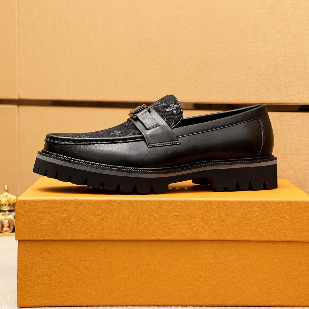 Louis Vuitton Men's Leather Loafers Black Monogram Embossed Dress Shoes 7 i1744687041 5832 5