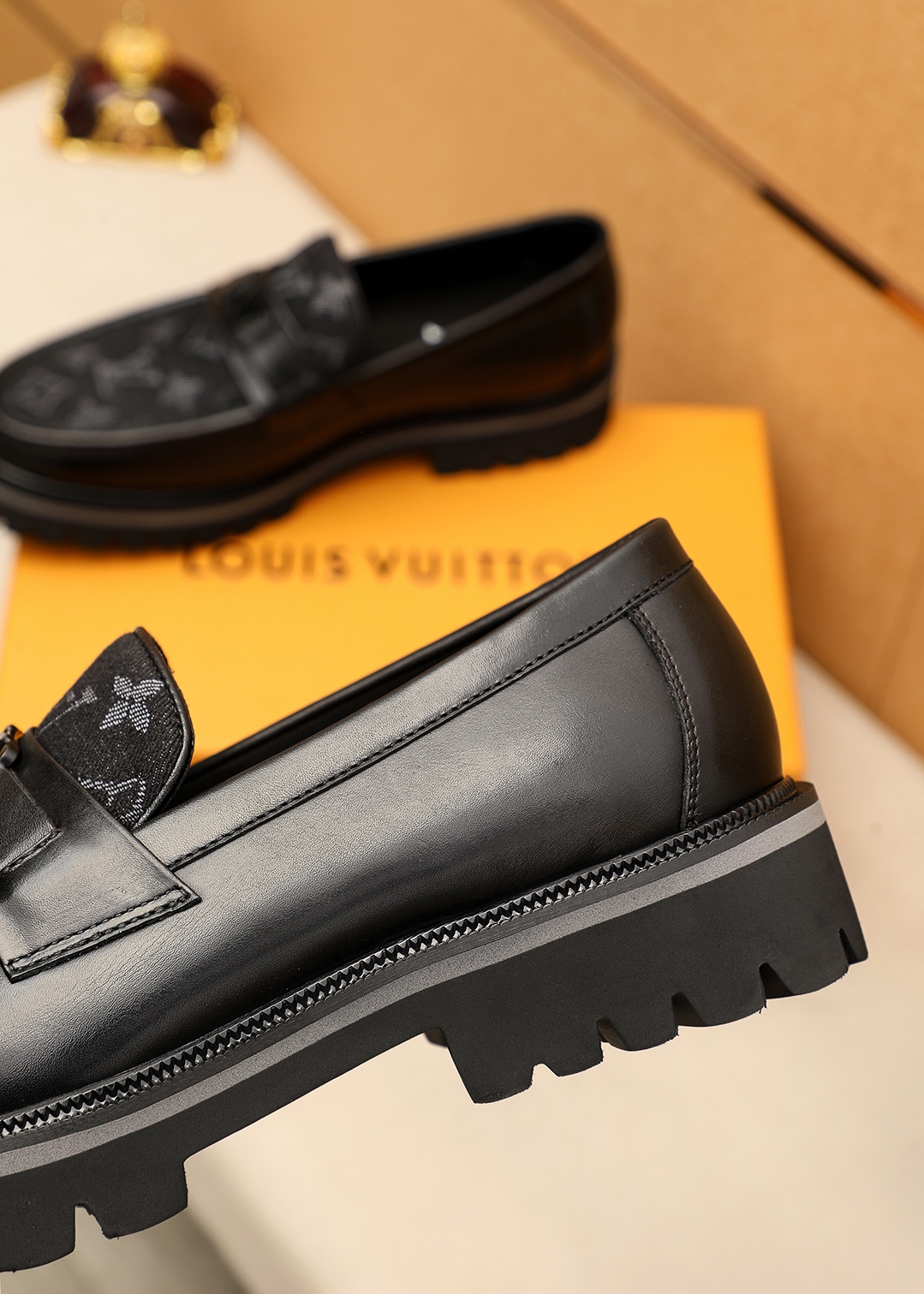 Louis Vuitton Men's Leather Loafers Black Monogram Embossed Dress Shoes 8 i1744687041 8458 6