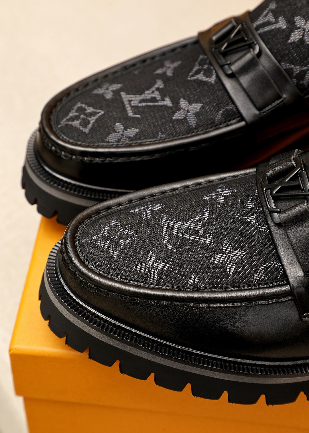 Louis Vuitton Men's Leather Loafers Black Monogram Embossed Dress Shoes 9 i1744687041 9158 7