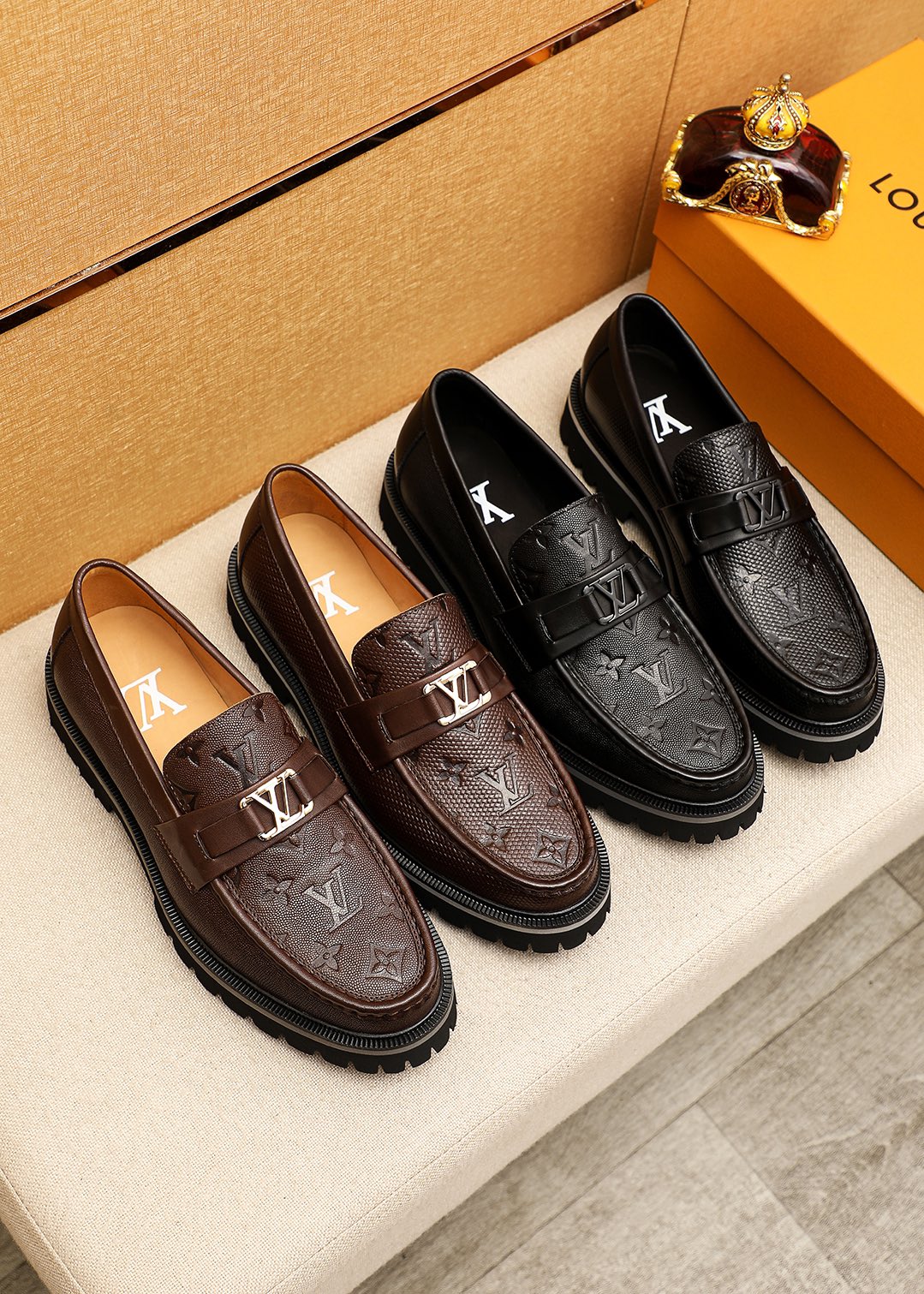 Louis Vuitton Leather Loafers with Embossed Monogram and Lug Sole 6 i1744687422 16 4
