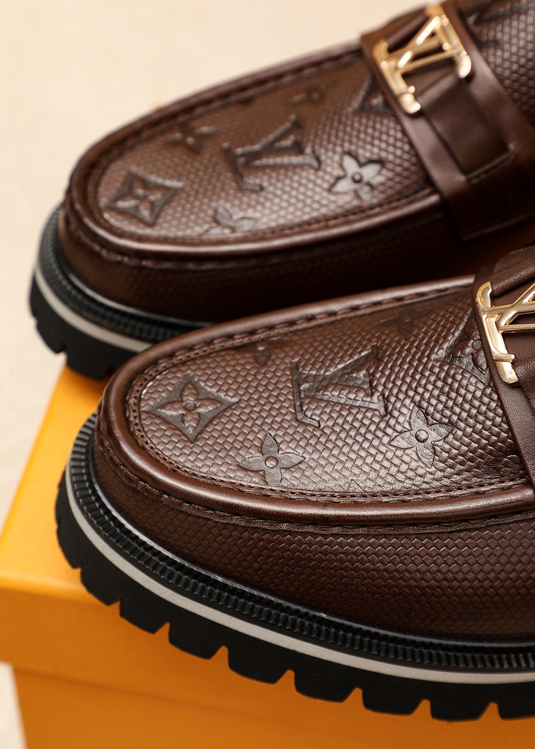 Louis Vuitton Leather Loafers with Embossed Monogram and Lug Sole 8 i1744687422 3788 6
