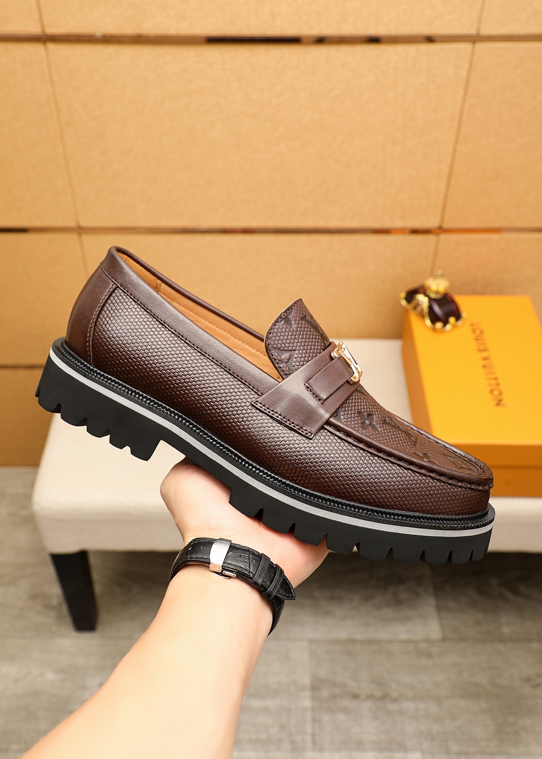 Louis Vuitton Leather Loafers with Embossed Monogram and Lug Sole 5 i1744687422 7758 3
