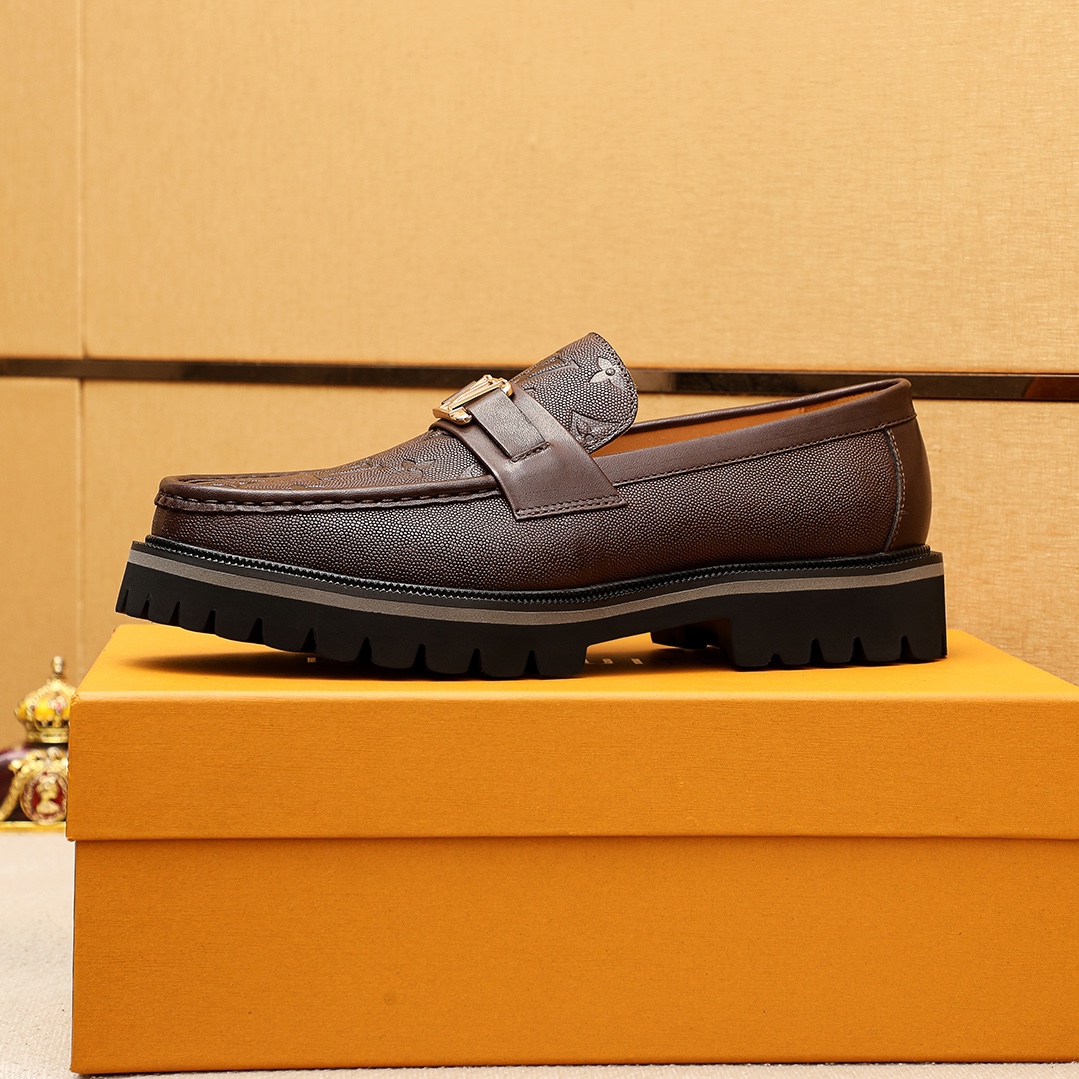 Louis Vuitton Brown Leather Loafers with Embossed Monogram and Silver Buckle 6 i1744689317 1938 4
