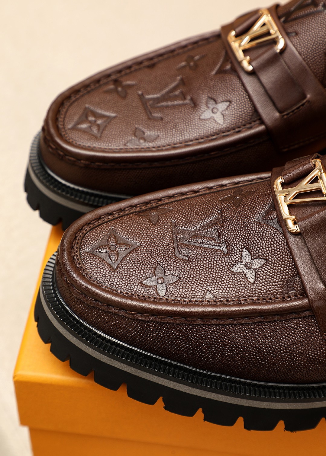 Louis Vuitton Brown Leather Loafers with Embossed Monogram and Silver Buckle 8 i1744689317 3515 6