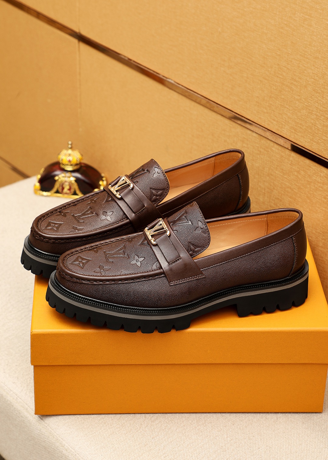 Louis Vuitton Brown Leather Loafers with Embossed Monogram and Silver Buckle 4 i1744689317 4960 2
