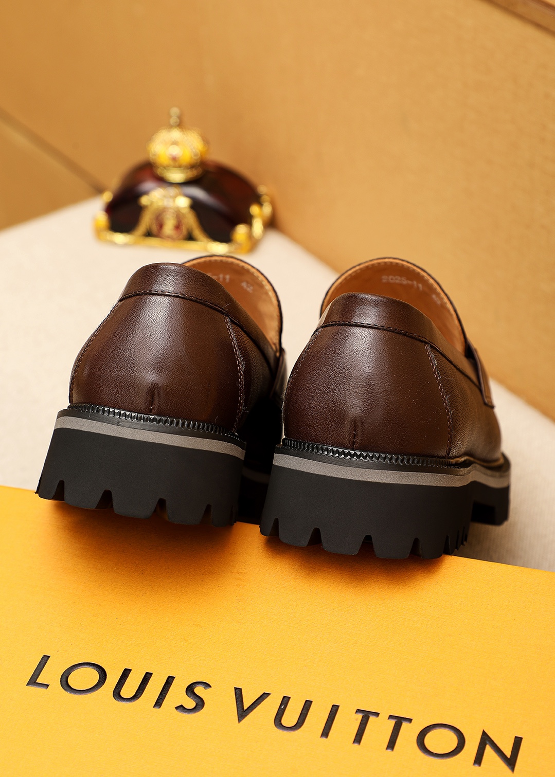 Louis Vuitton Brown Leather Loafers with Embossed Monogram and Silver Buckle 9 i1744689317 6727 7