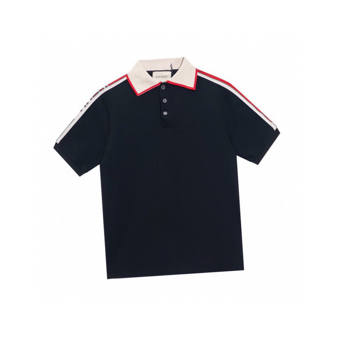 古驰/Gucci 夏季新款 肩膀红绿字母织带polo衫翻领短袖T恤