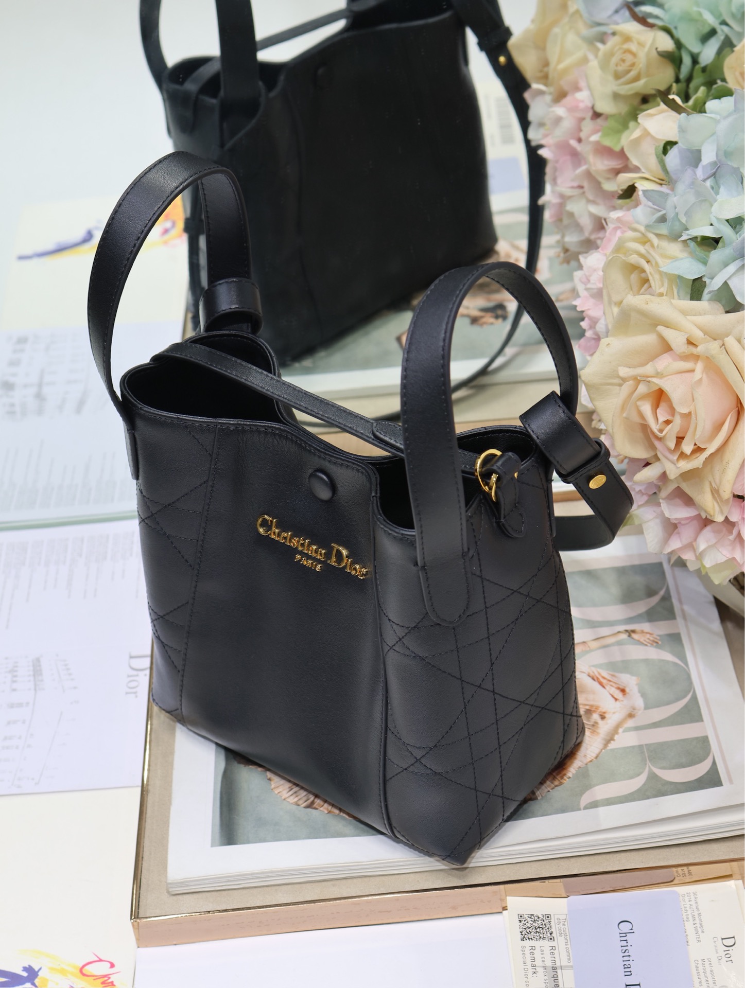 Dior Small Signature Bucket Bag, Black Calfskin with Tonal Grained Detailing 4 i1744789556 6978 2