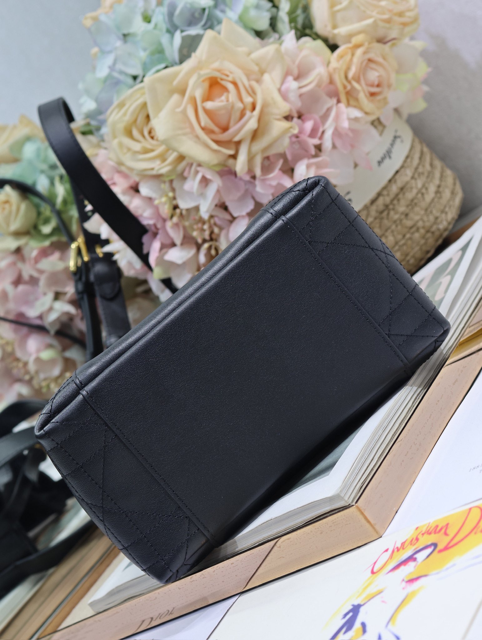 Dior Small Signature Bucket Bag, Black Calfskin with Tonal Grained Detailing 6 i1744789556 7671 4
