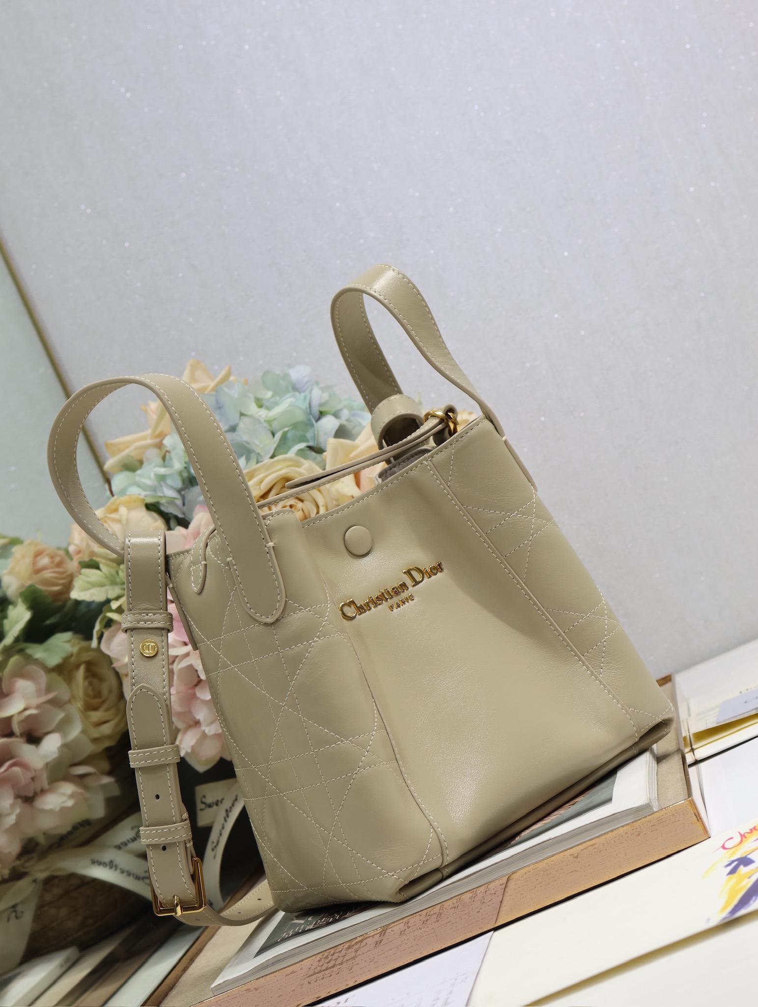 Dior Signature Small Bucket Bag in Light Almond Grained Calfskin Leather 2 i1744790909 628 1
