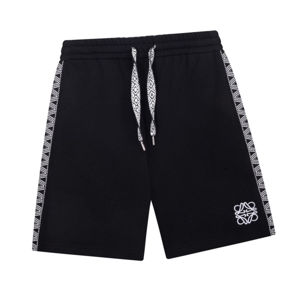 罗意威/Loewe 夏季新款 经典logo刺绣拼接织带休闲短裤 黑色