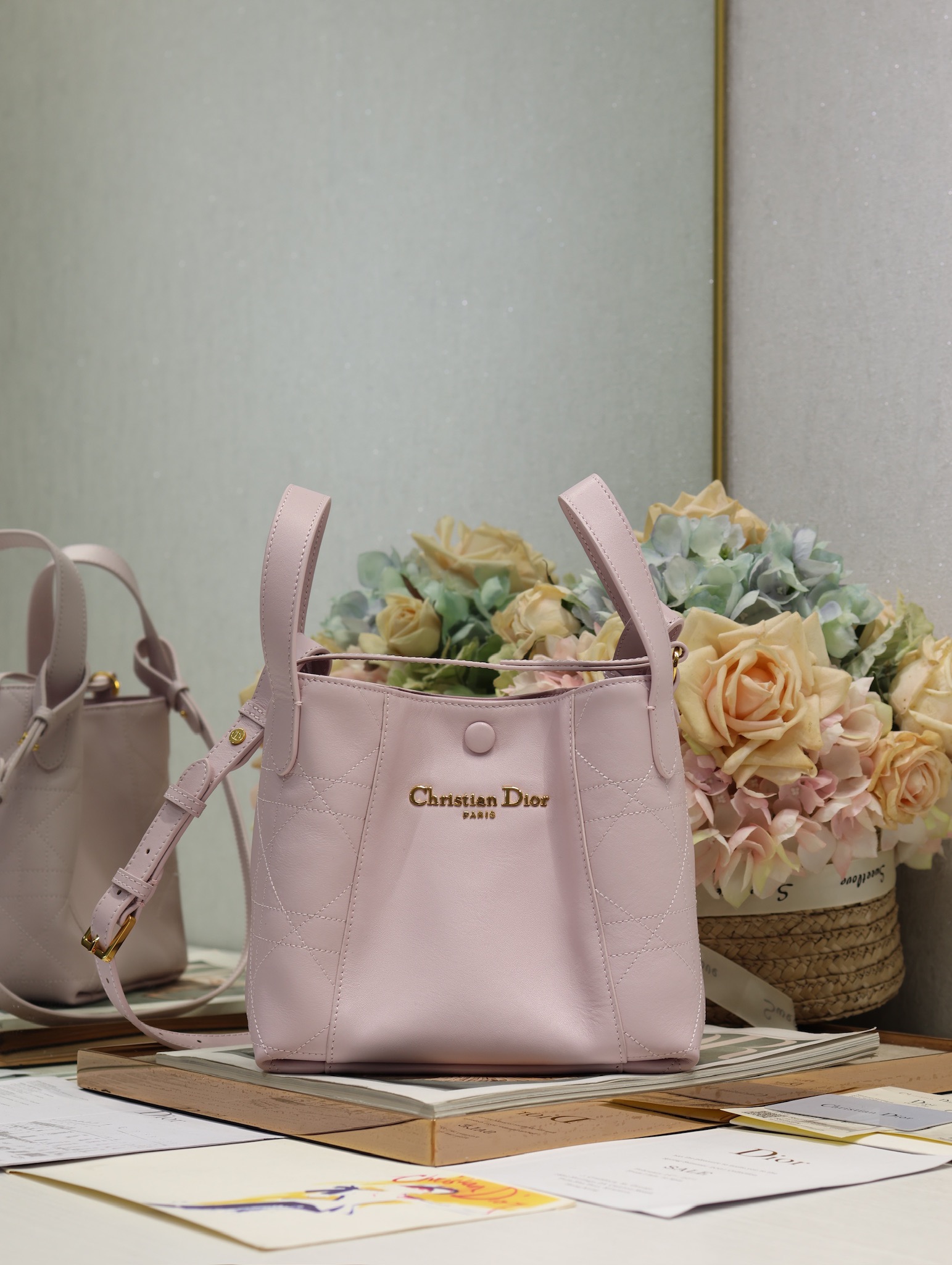 Dior Signature Bucket Bag Small Pink Leather Handbag Crossbody for Women 2 i1744796371 5260 0