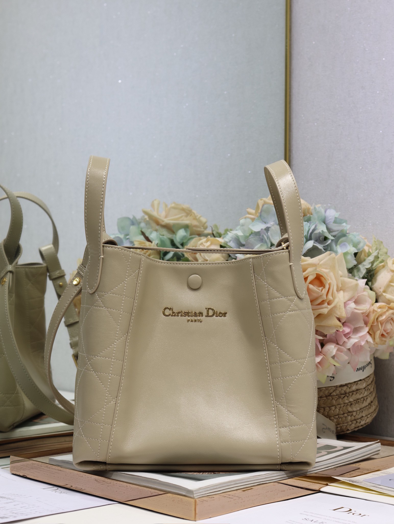 Dior Signature Medium Bucket Bag in Beige Leather with Gold-Tone Hardware 2 i1744797858 782 0