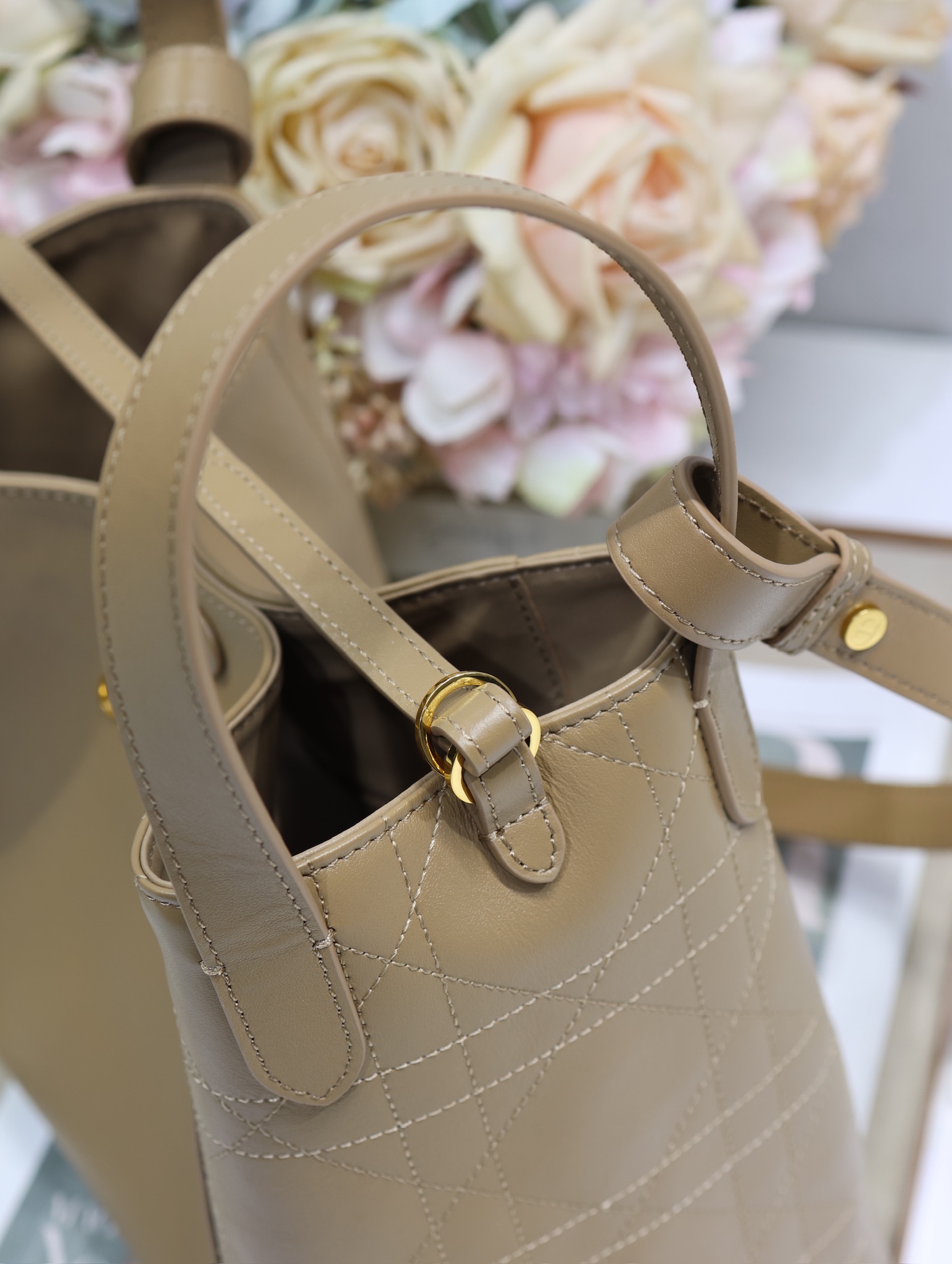 Dior Signature Medium Bucket Bag Apricot Leather Handbag with Golden Hardware 5 i1744798243 8925 4