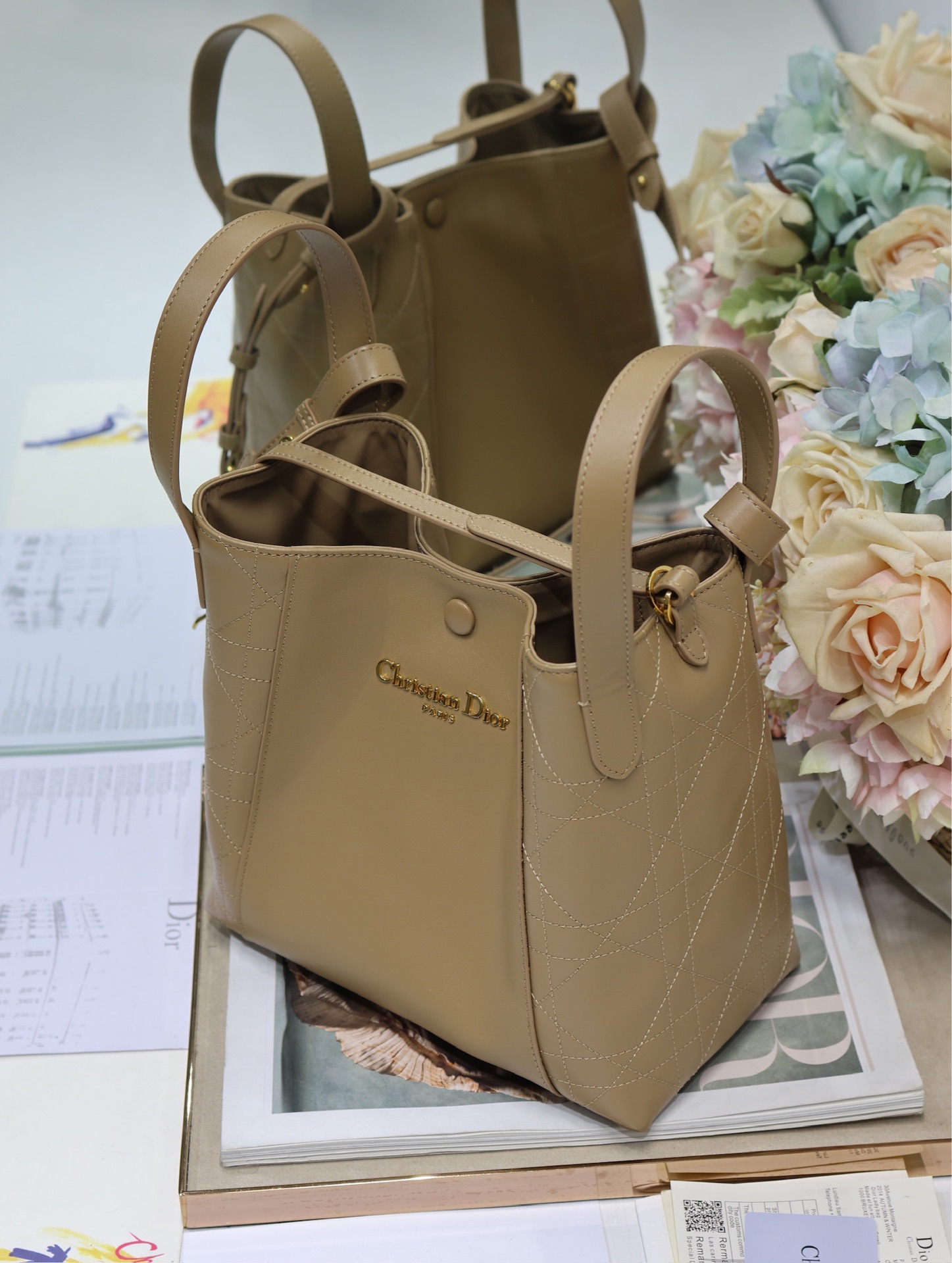 Dior Signature Medium Bucket Bag Apricot Leather Handbag with Golden Hardware 3 i1744798243 9229 2