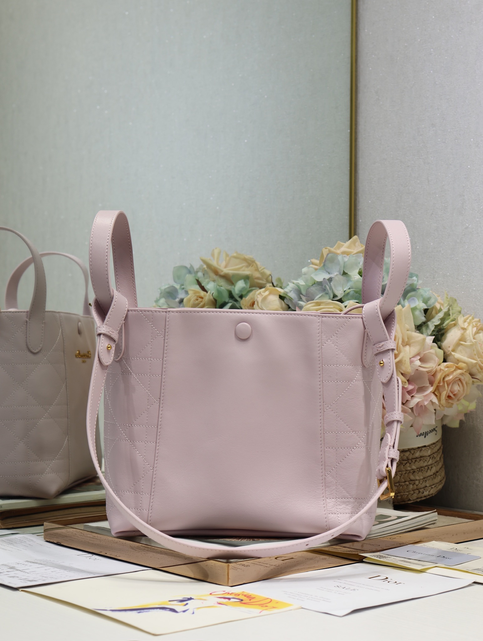 Christian Dior Signature Medium Bucket Bag Pink Calfskin Leather Handbag 7 i1744798364 2167 6