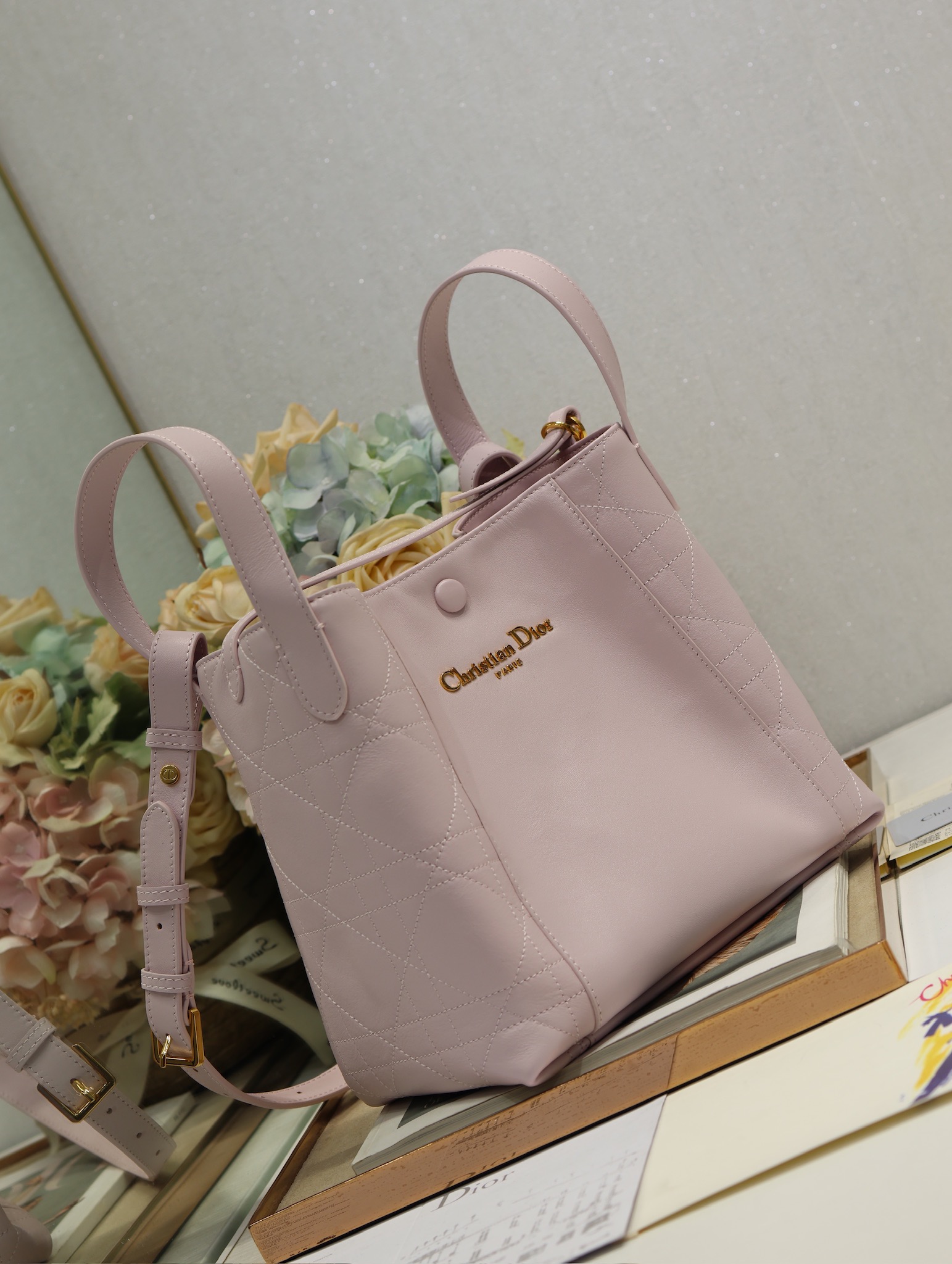 Christian Dior Signature Medium Bucket Bag Pink Calfskin Leather Handbag 2 i1744798364 736 1
