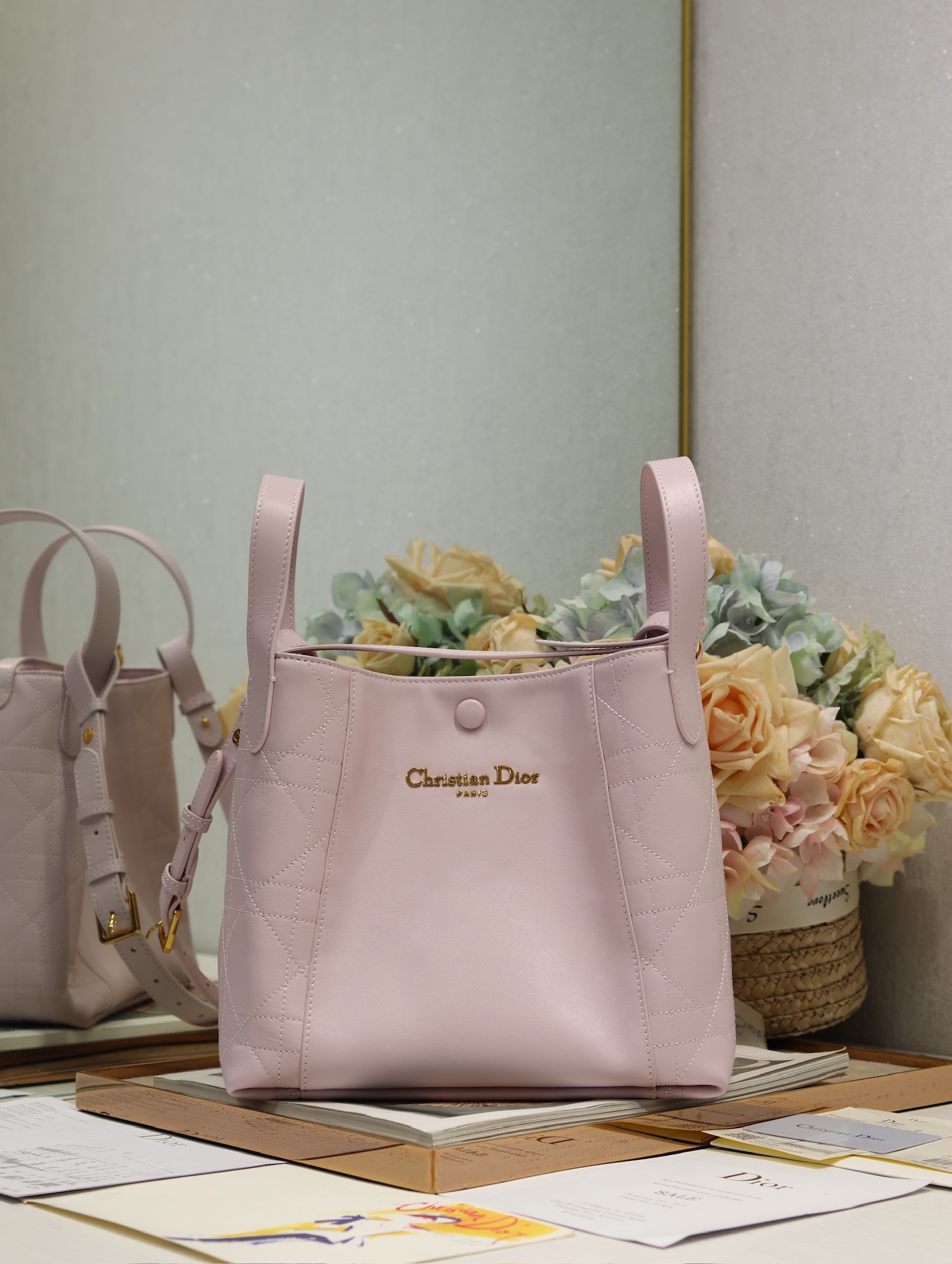 Christian Dior Signature Medium Bucket Bag Pink Calfskin Leather Handbag 1 i1744798364 862 0