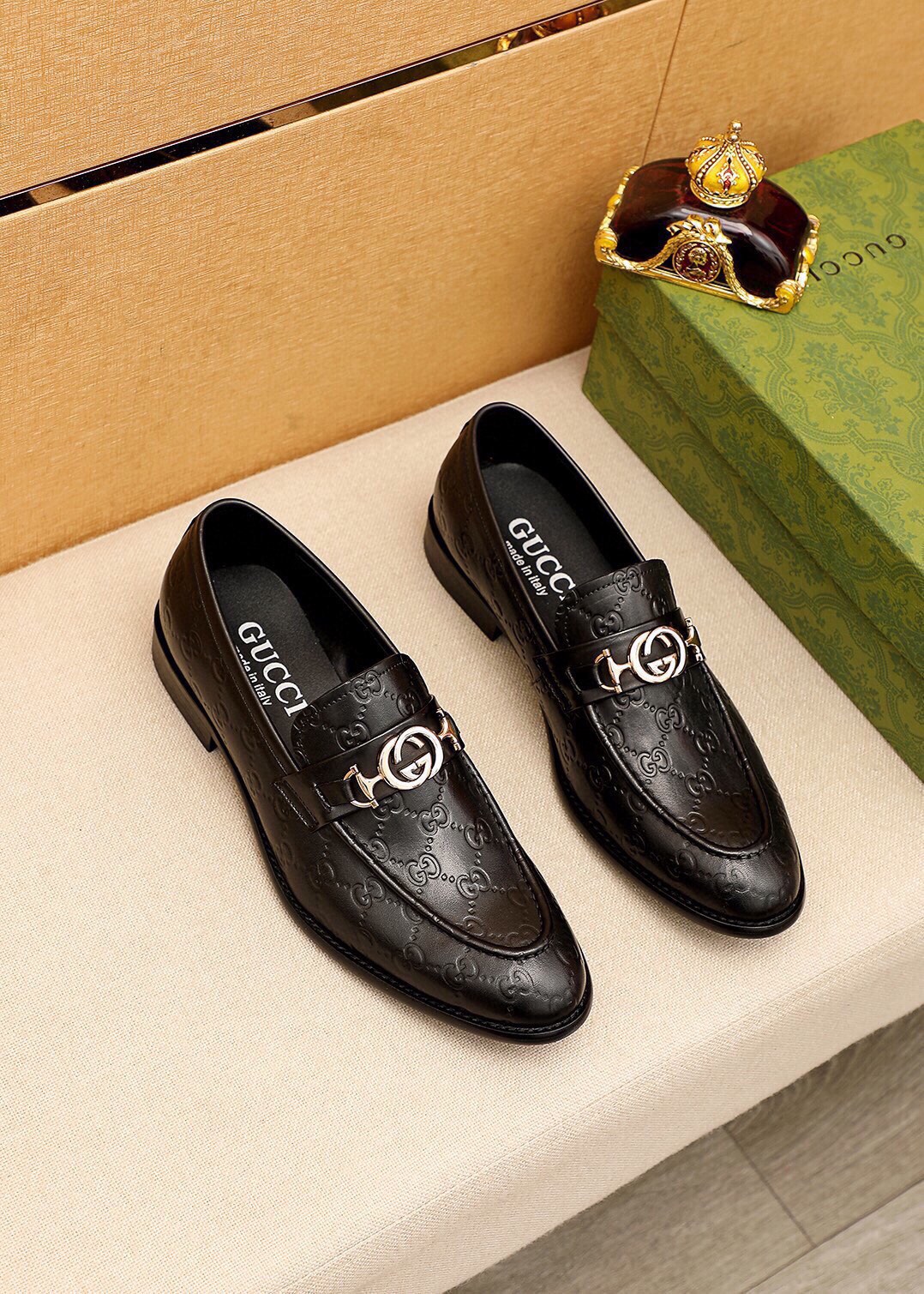 Gucci Men's Leather Loafers with Iconic GG Buckle - Sizes 39-44 Available 1 Gucci Men's Leather Loafers with Iconic GG Buckle - Sizes 39-44 Available
