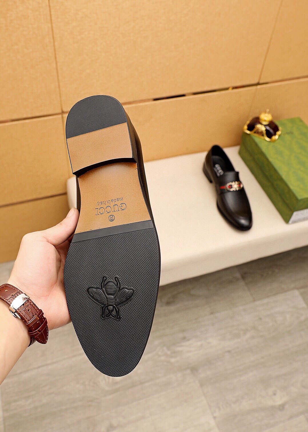 Gucci Men's Black Leather Loafers with Signature Hardware, Size 39-44 10 i1744863030 7577 8