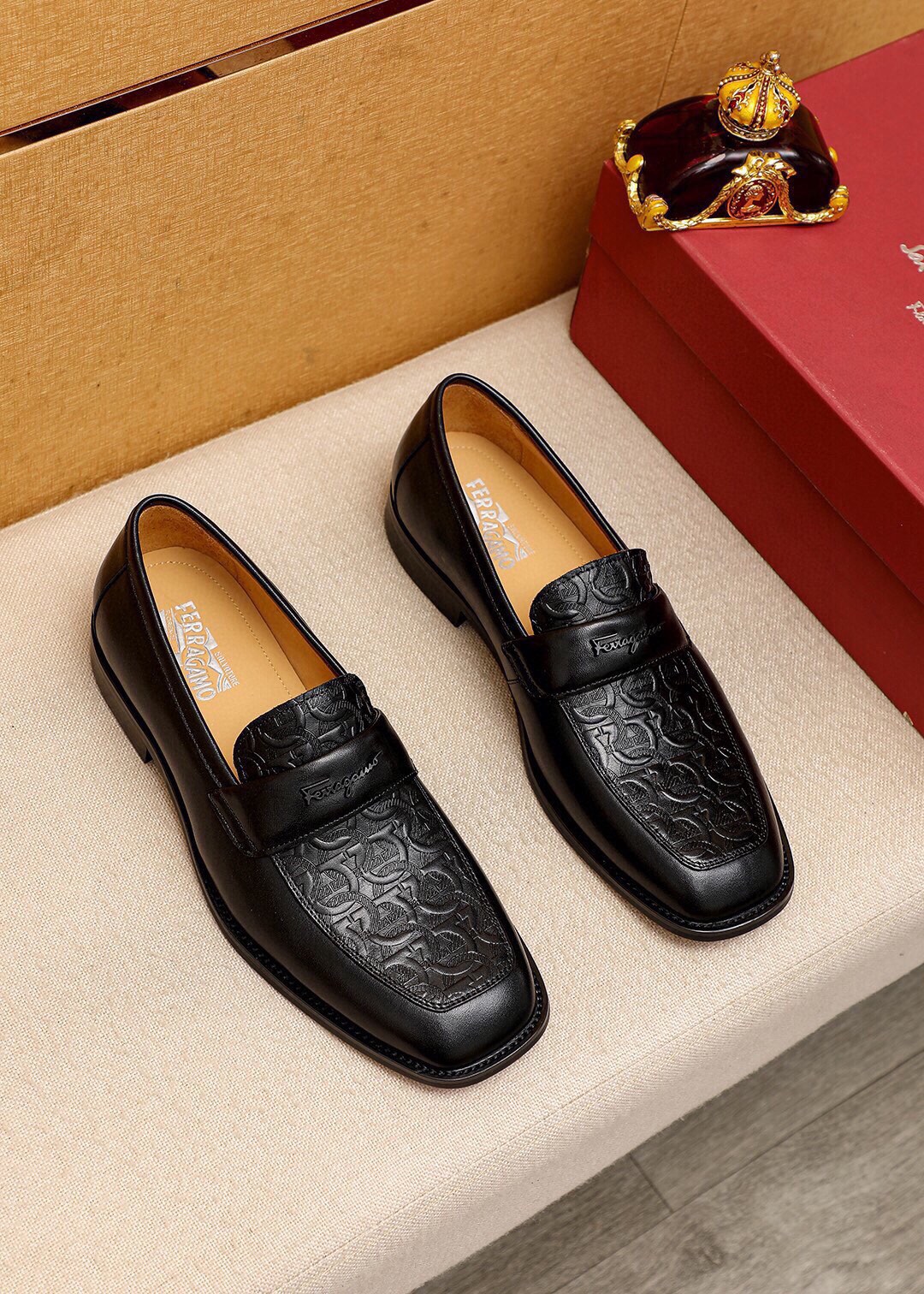 Salvatore Ferragamo Men's Leather Loafers with Embossed Gancini Pattern 2 i1744863072 6649 0