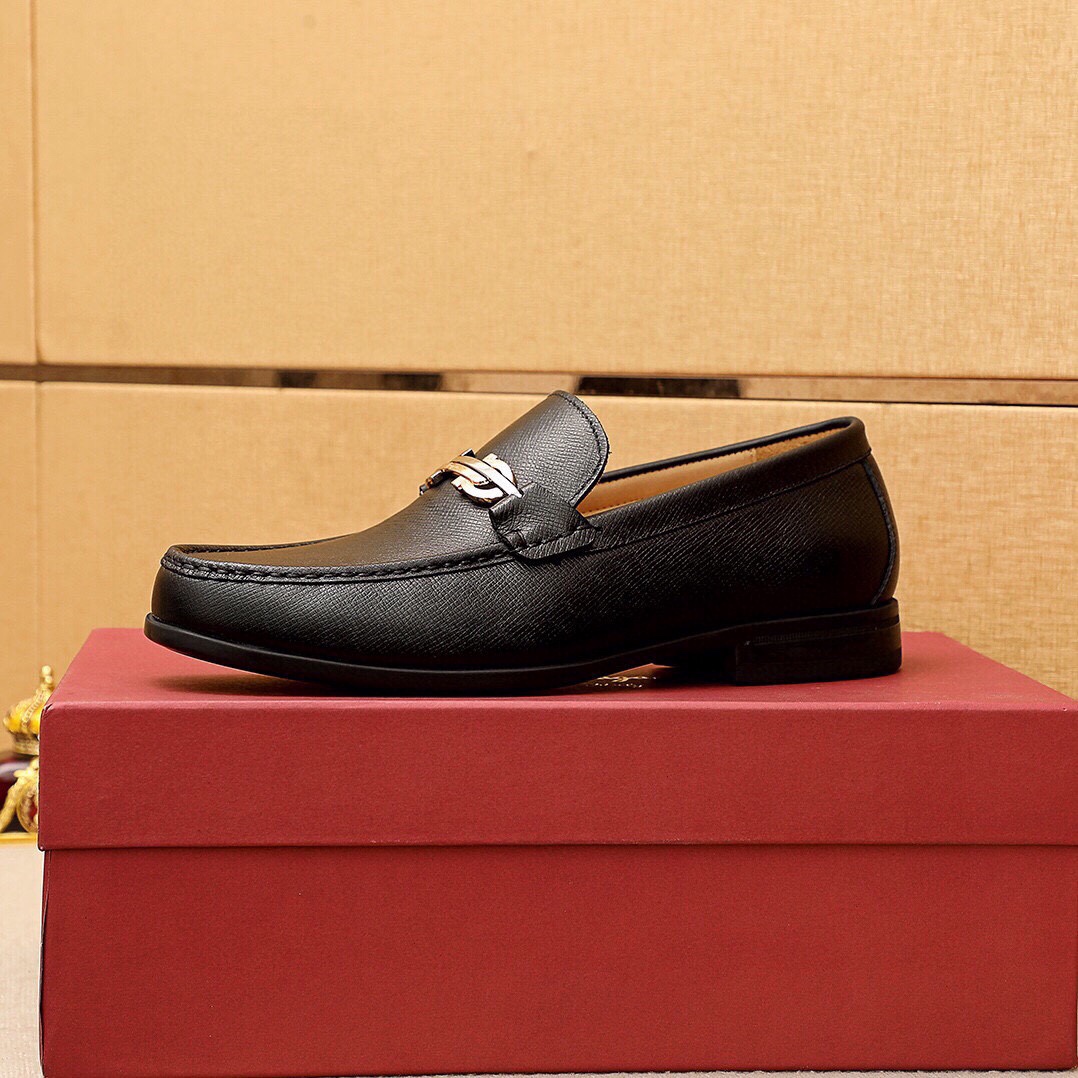 Salvatore Ferragamo Men's Black Leather Loafers with Silver Buckle 5 i1744863126 4903 3