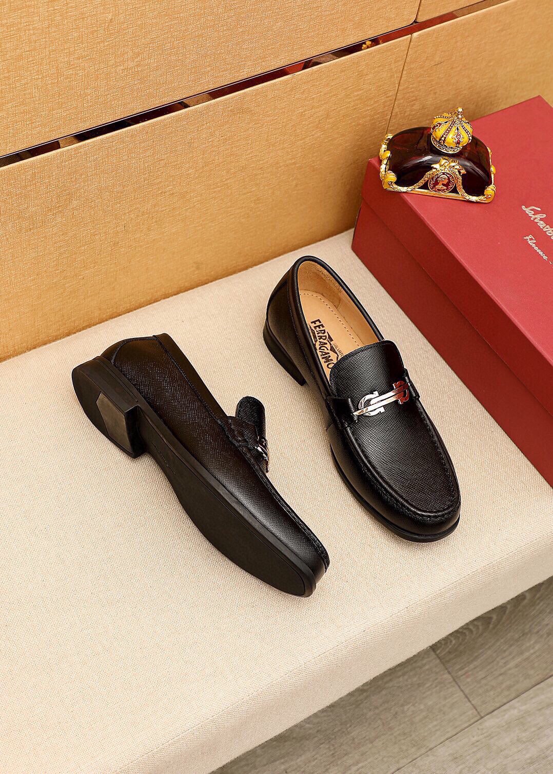 Salvatore Ferragamo Men's Black Leather Loafers with Silver Buckle 4 i1744863126 6337 2