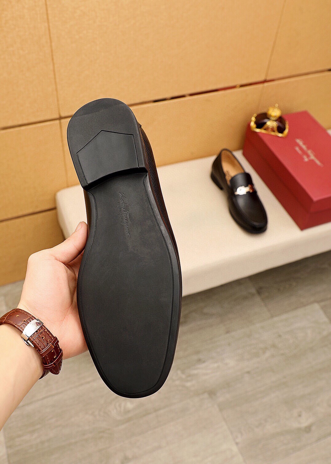 Salvatore Ferragamo Men's Black Leather Loafers with Silver Buckle 10 i1744863126 7551 8