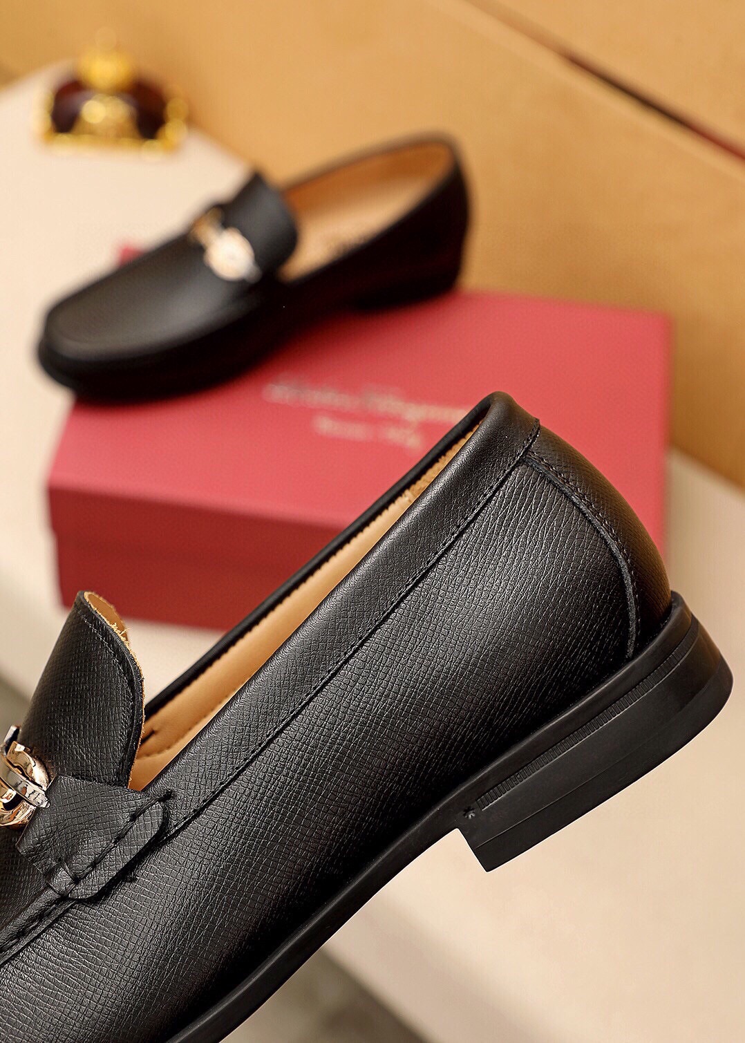 Salvatore Ferragamo Men's Black Leather Loafers with Silver Buckle 8 i1744863126 7787 6