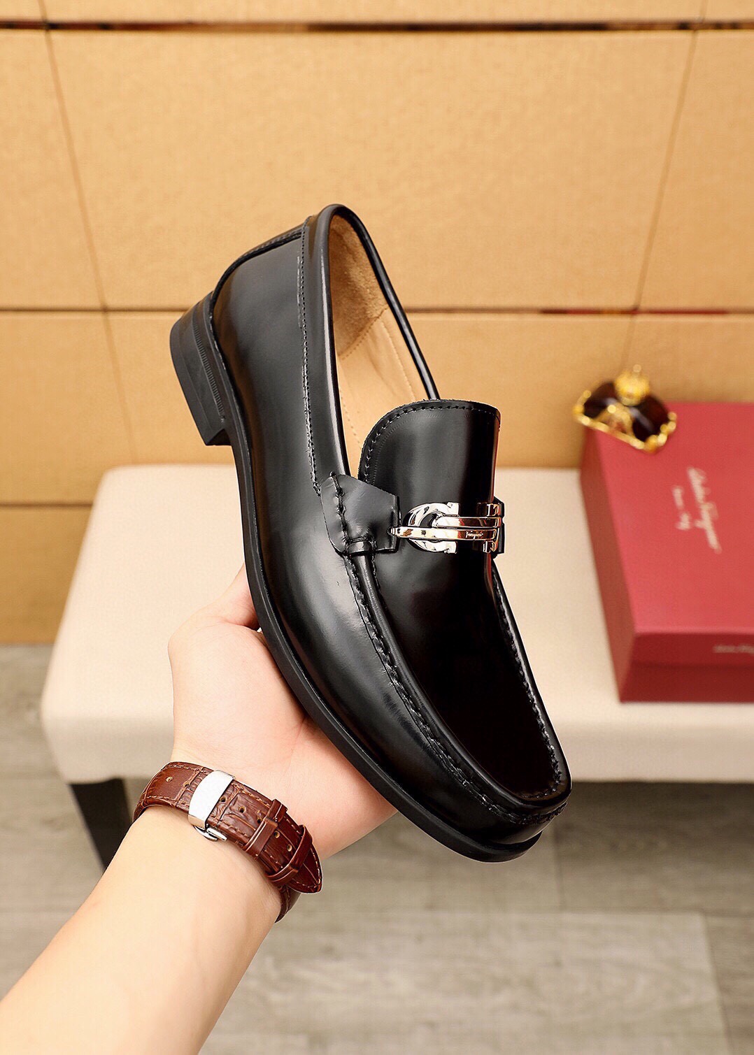 Salvatore Ferragamo Men's Black Leather Loafers with Silver Hardware 6 i1744863165 8318 4