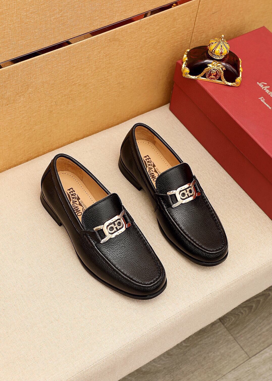 Salvatore Ferragamo Men's Leather Loafers with Iconic Buckle 1 Salvatore Ferragamo Men's Leather Loafers with Iconic Buckle