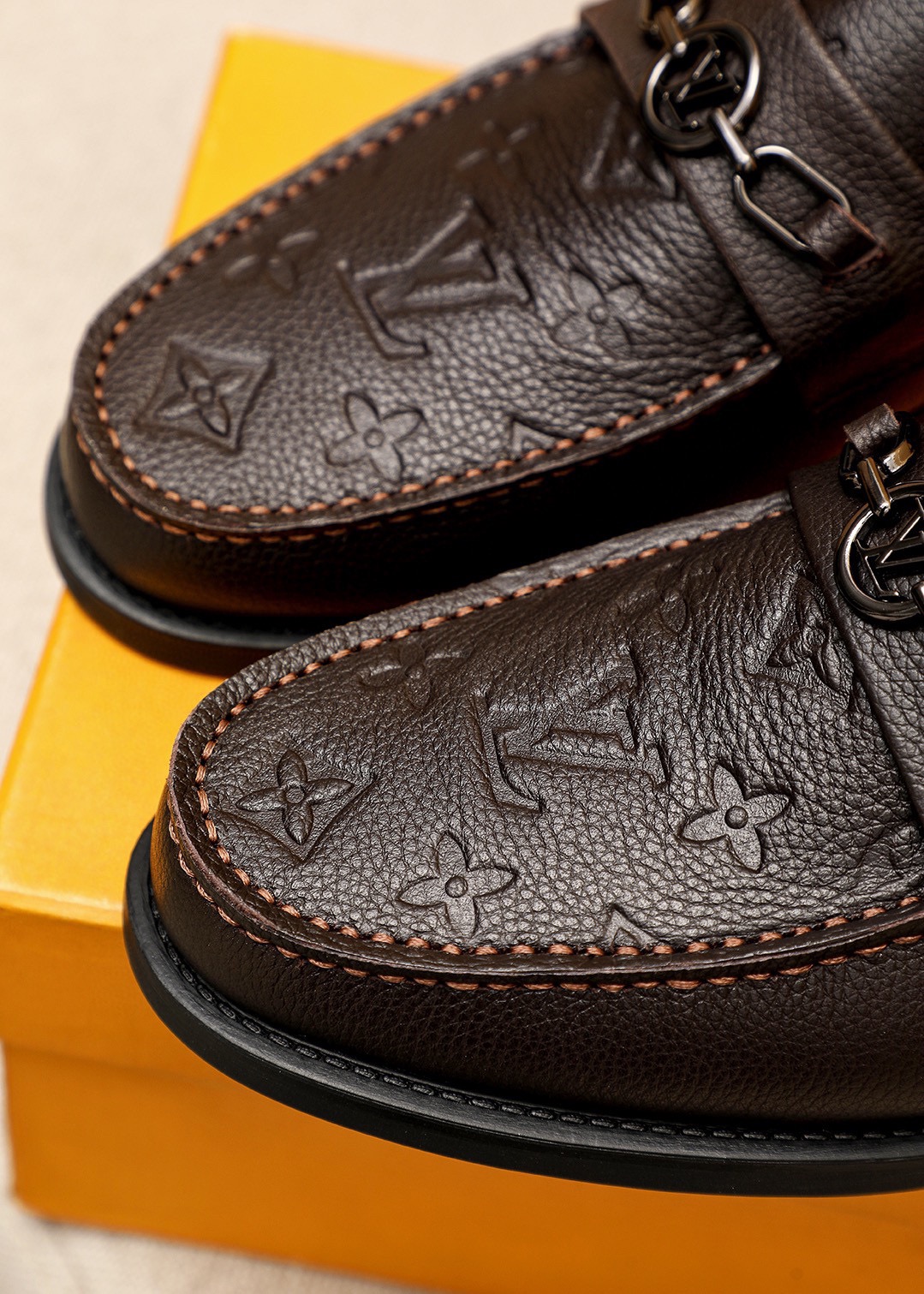 Louis Vuitton Men's Casual Leather Loafers Embossed Brown, Size 38-44 8 i1744863577 1763 6