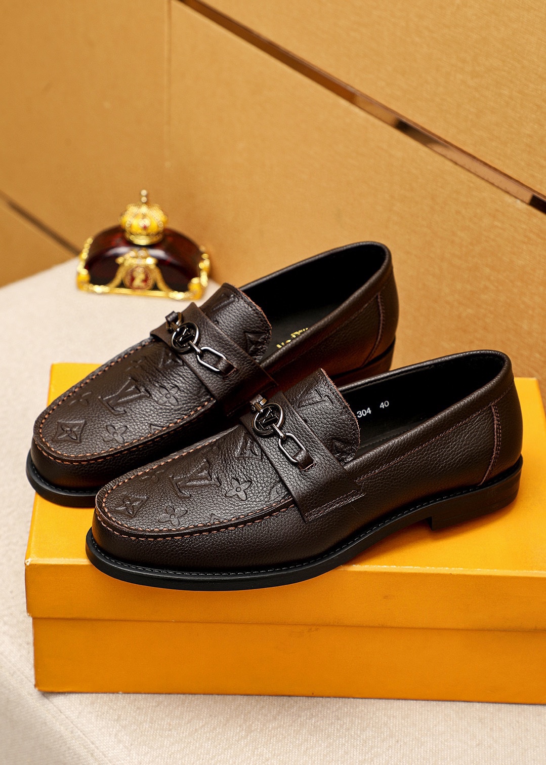 Louis Vuitton Men's Casual Leather Loafers Embossed Brown, Size 38-44 4 i1744863577 2813 2