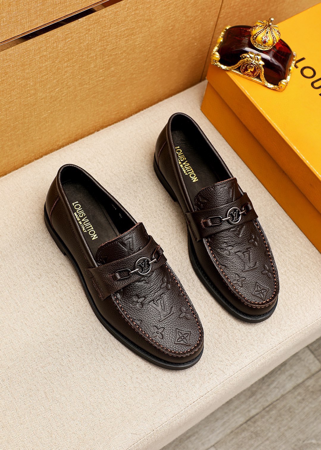 Louis Vuitton Men's Casual Leather Loafers Embossed Brown, Size 38-44 2 i1744863577 3858 0